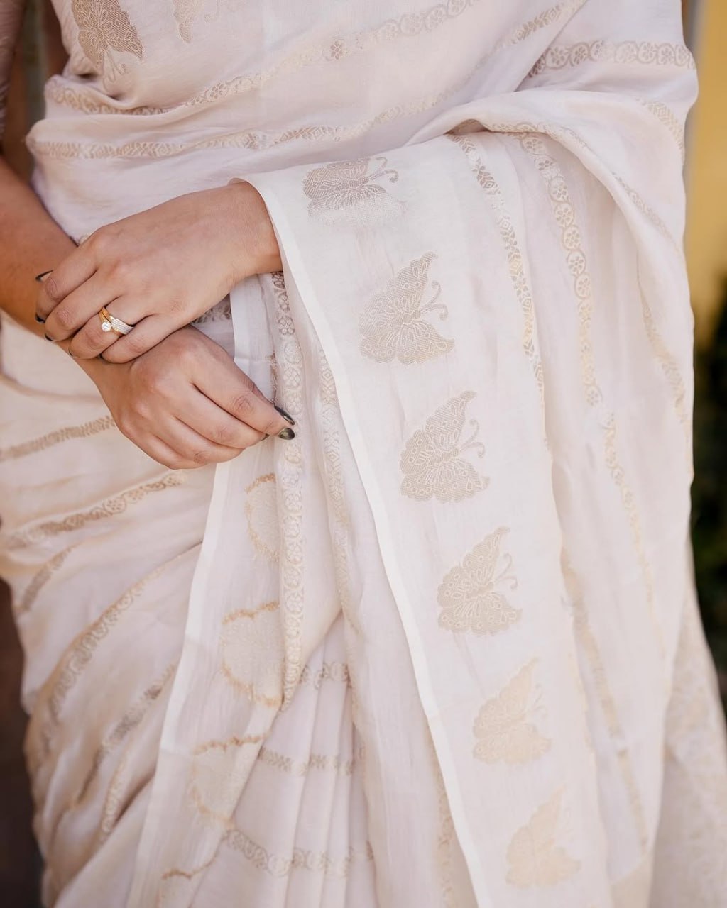 Elegant Off-White Organza Silk Saree
