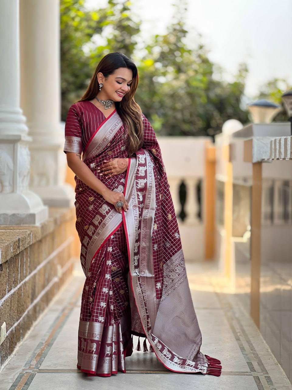 Rich Rani Pink Silk Saree with Silver Zari Animal Motifs