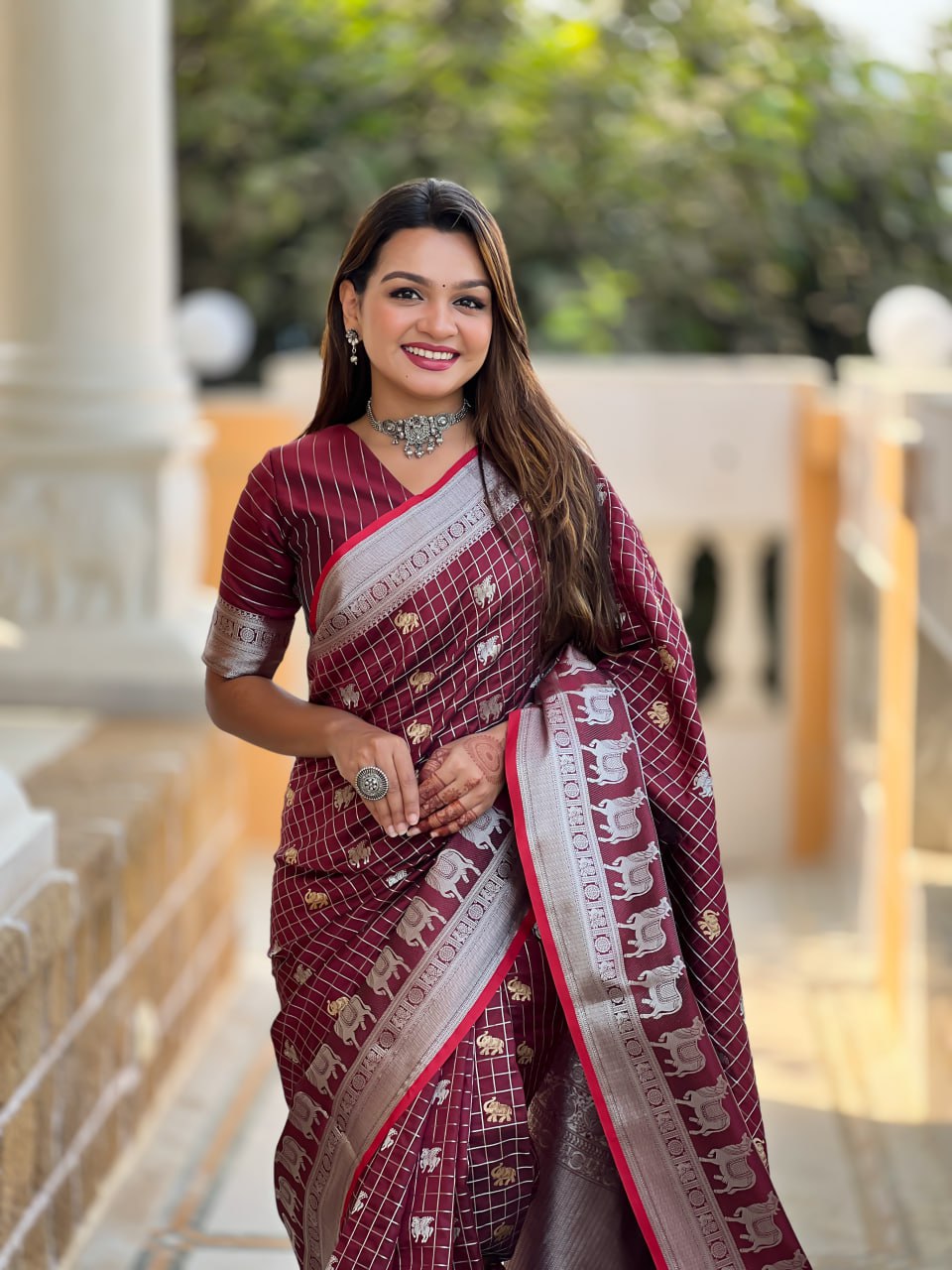 Rich Rani Pink Silk Saree with Silver Zari Animal Motifs
