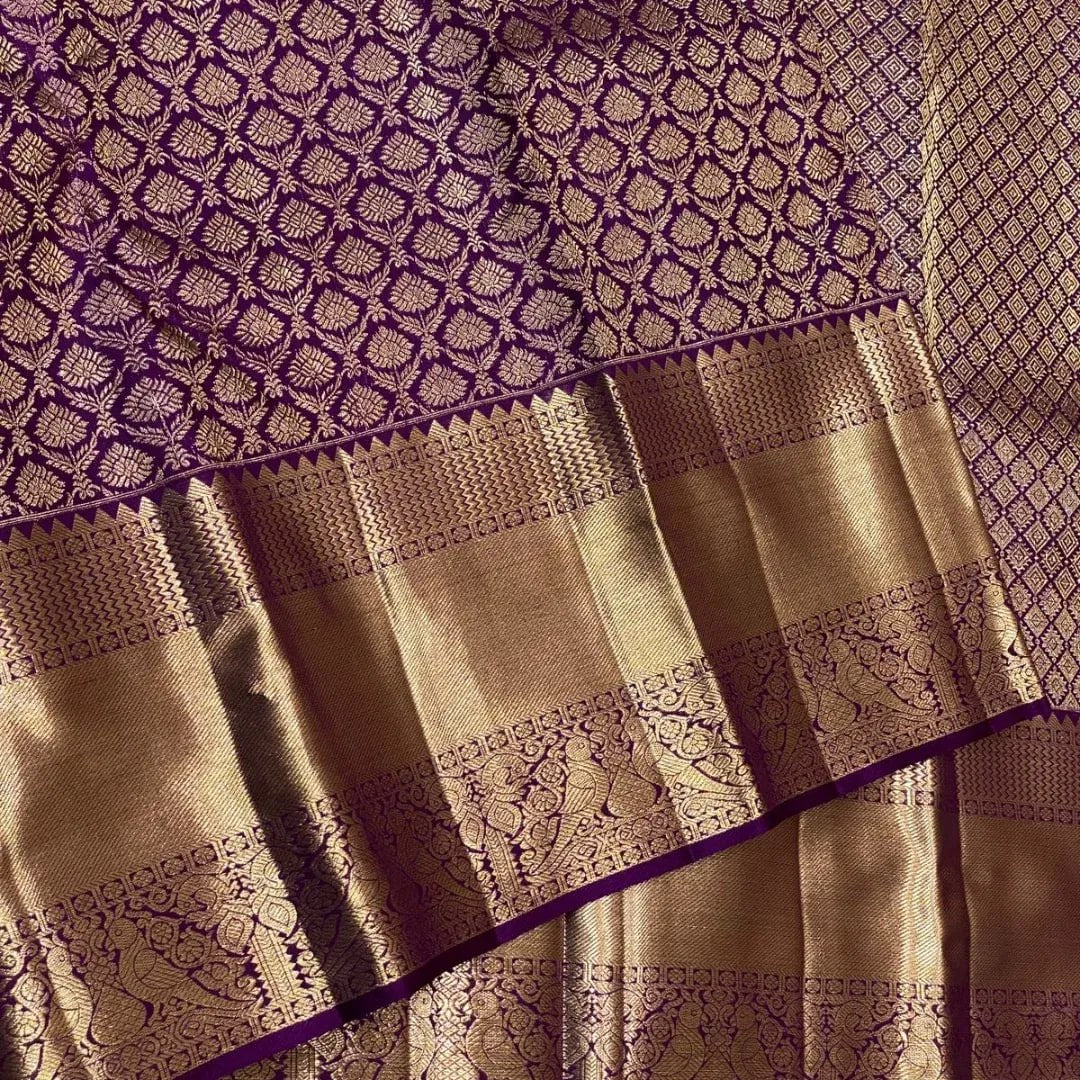 Royal Purple Kanchipuram Silk Saree with Antique Gold Zari Butta
