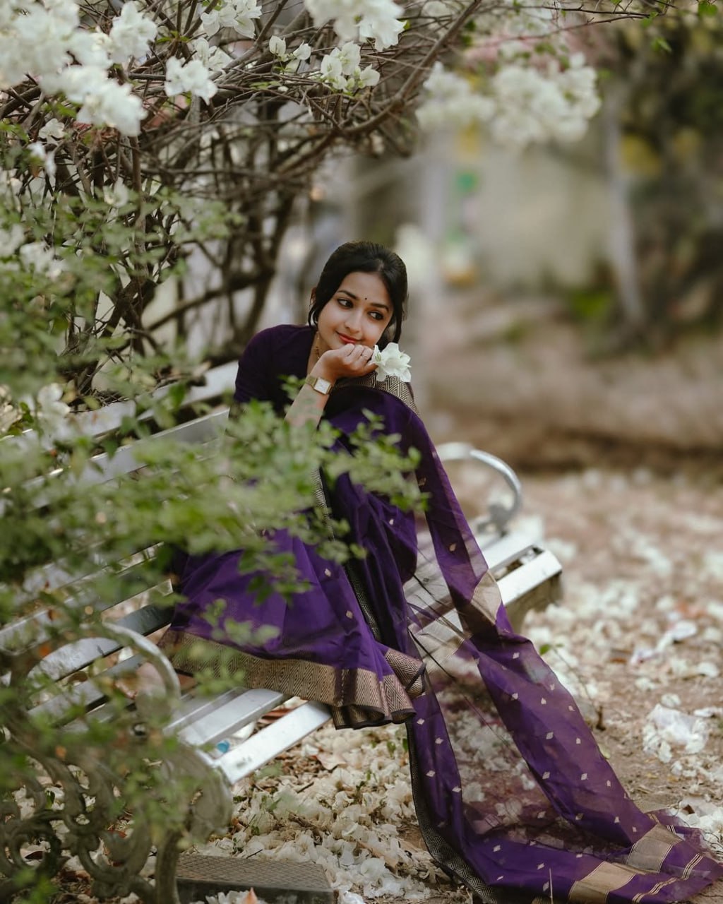 Royal Violet Banarasi Silk Saree with Silver Zari Buttas and Border