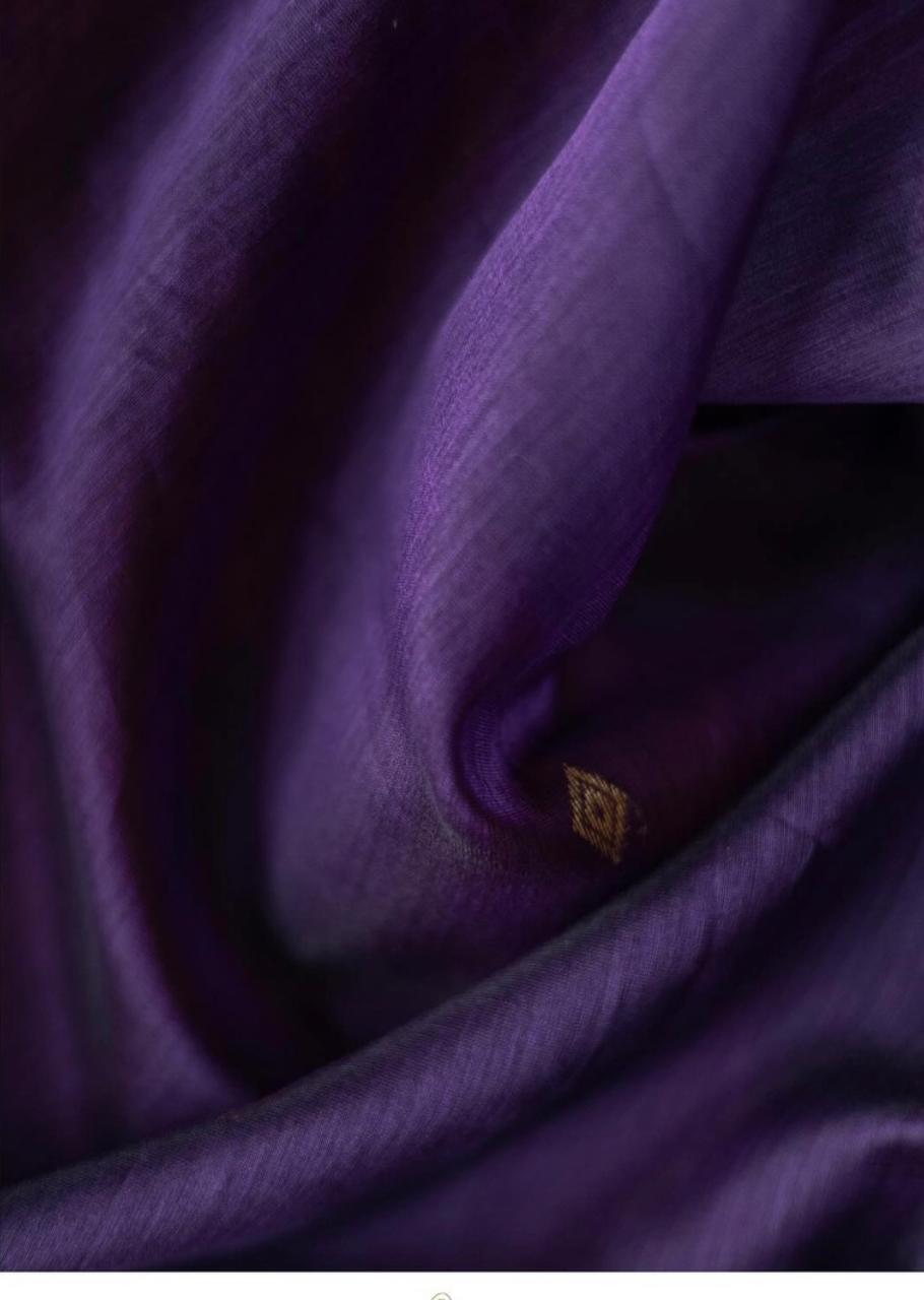 Royal Violet Banarasi Silk Saree with Silver Zari Buttas and Border