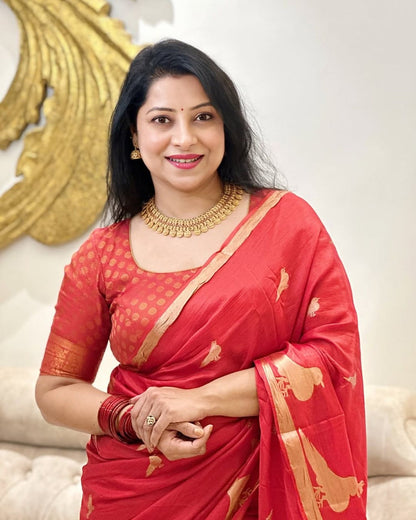 Red and purple Banarasi Soft Silk Saree