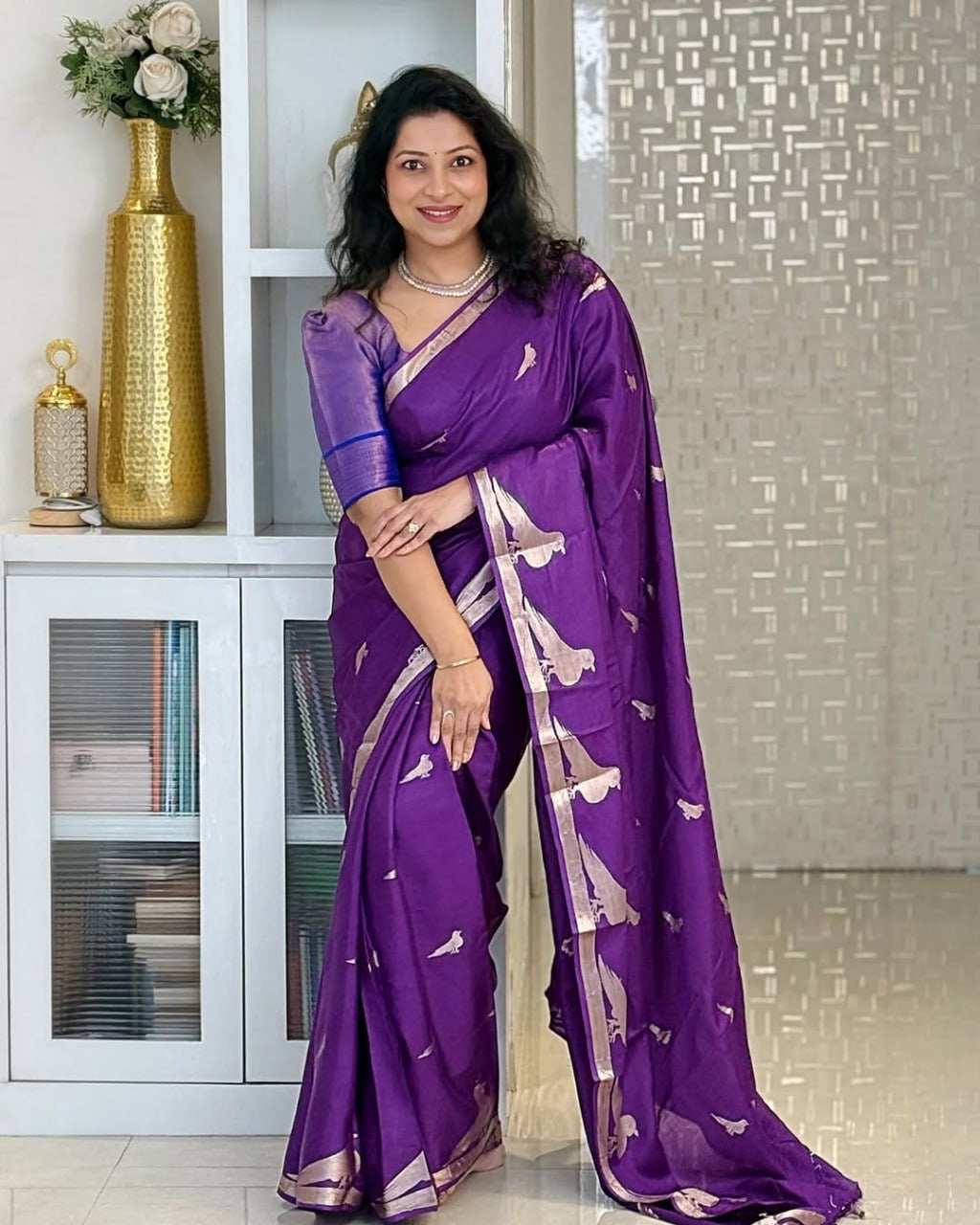 Red and purple Banarasi Soft Silk Saree