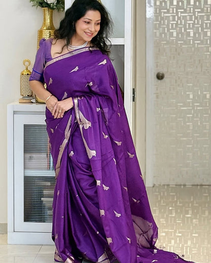 Red and purple Banarasi Soft Silk Saree