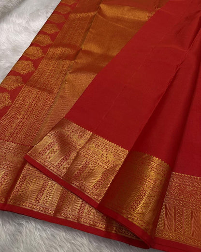 Red and purple animal Banarasi Soft Silk Saree