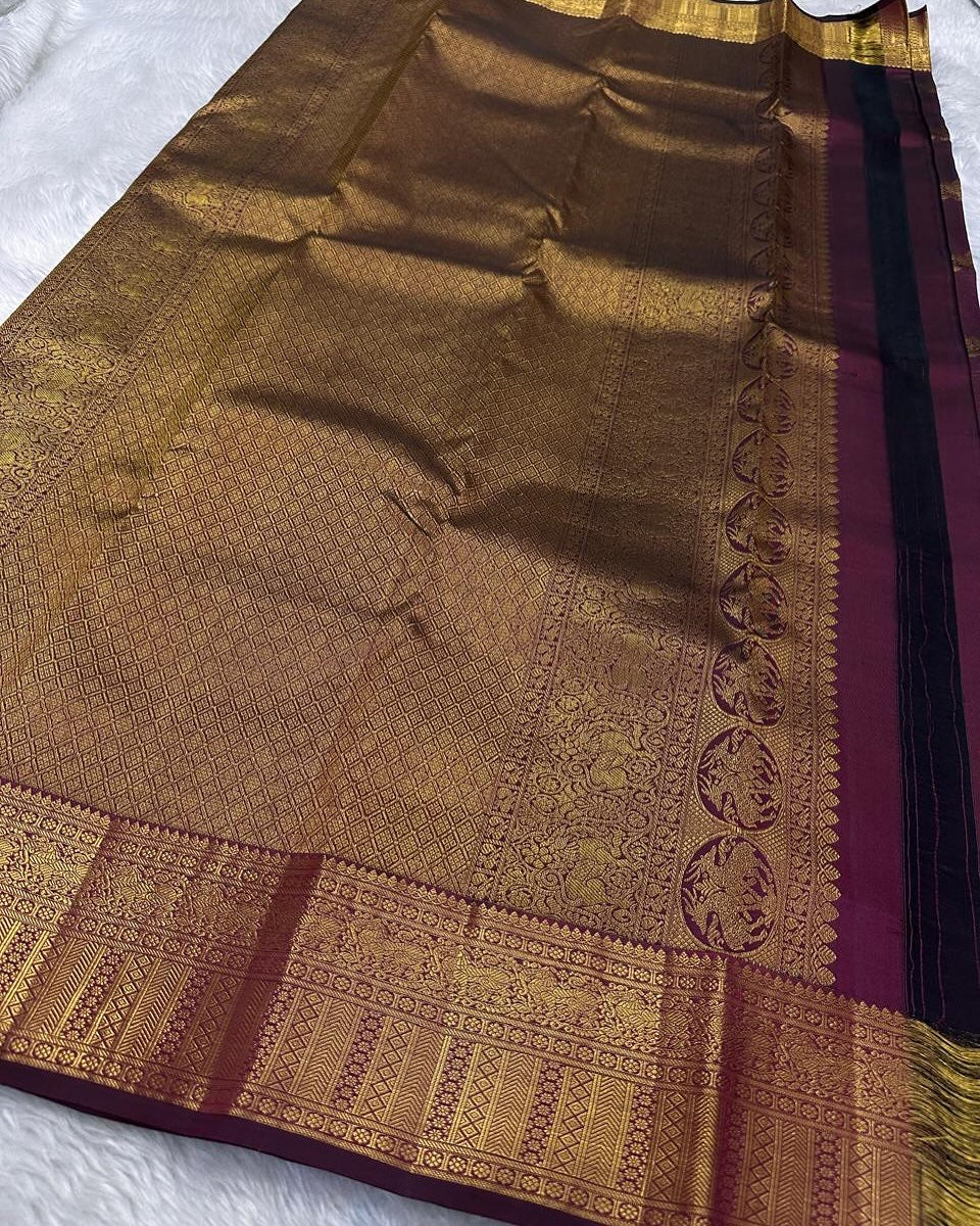 Red and purple animal Banarasi Soft Silk Saree