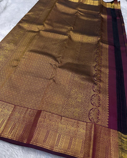 Red and purple animal Banarasi Soft Silk Saree