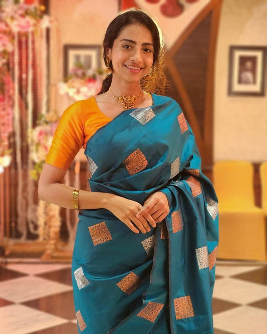 Blue Banarasi Soft Silk Saree