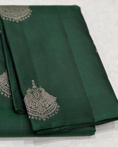Dark green Banarasi Soft Silk Saree