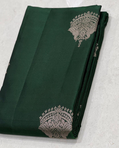 Dark green Banarasi Soft Silk Saree