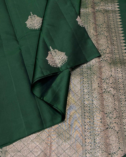 Dark green Banarasi Soft Silk Saree