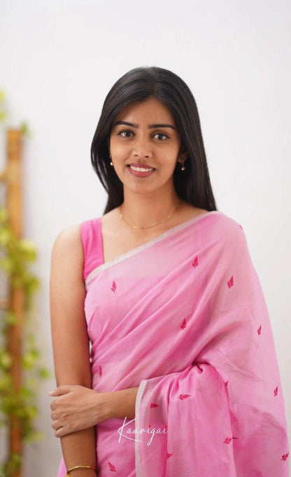 Elegant Pink Handwoven Cotton Silk Saree with Minimal Motif Work