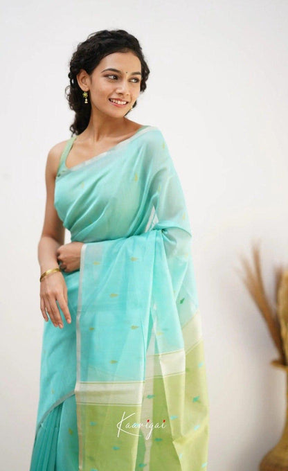 Aqua Green Handwoven Soft Cotton Soft Saree with Contrast Pallu