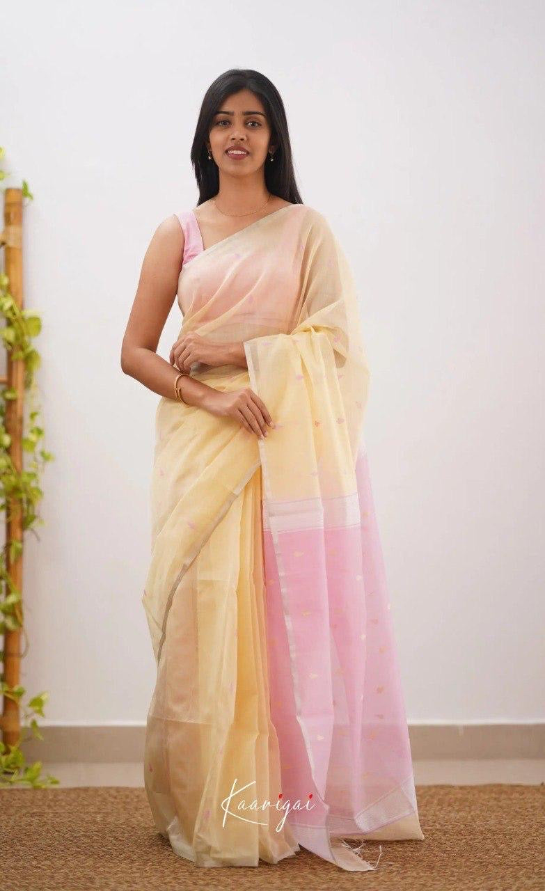 Pastel Yellow Handwoven Cotton Soft Saree with Soft Pink Contrast Border