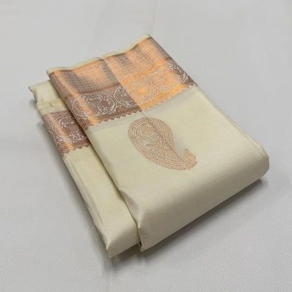 Elegant Off-White Kanjivaram Silk Saree with Rose Gold Zari Work