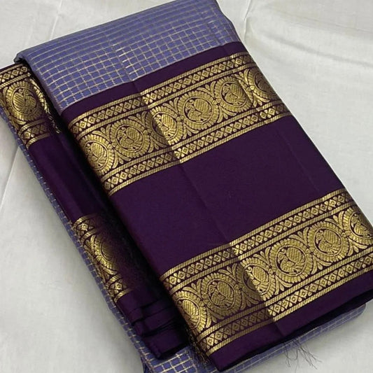 Lavender and Deep Violet Kanchipuram Silk Saree