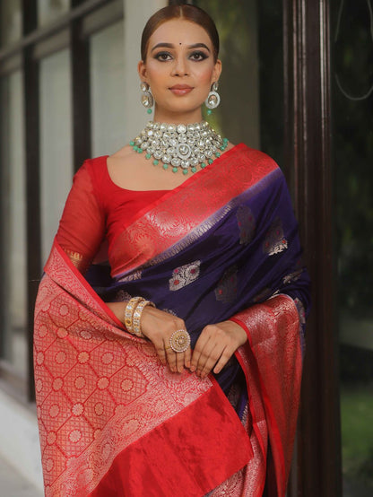 Purple Banarasi Soft Silk Saree