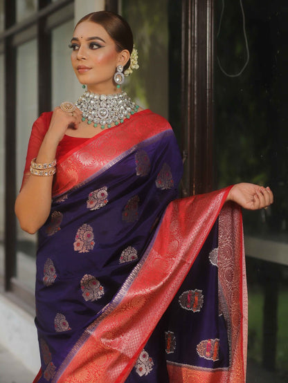 Purple Banarasi Soft Silk Saree