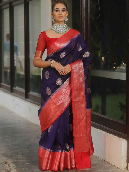 Purple Banarasi Soft Silk Saree