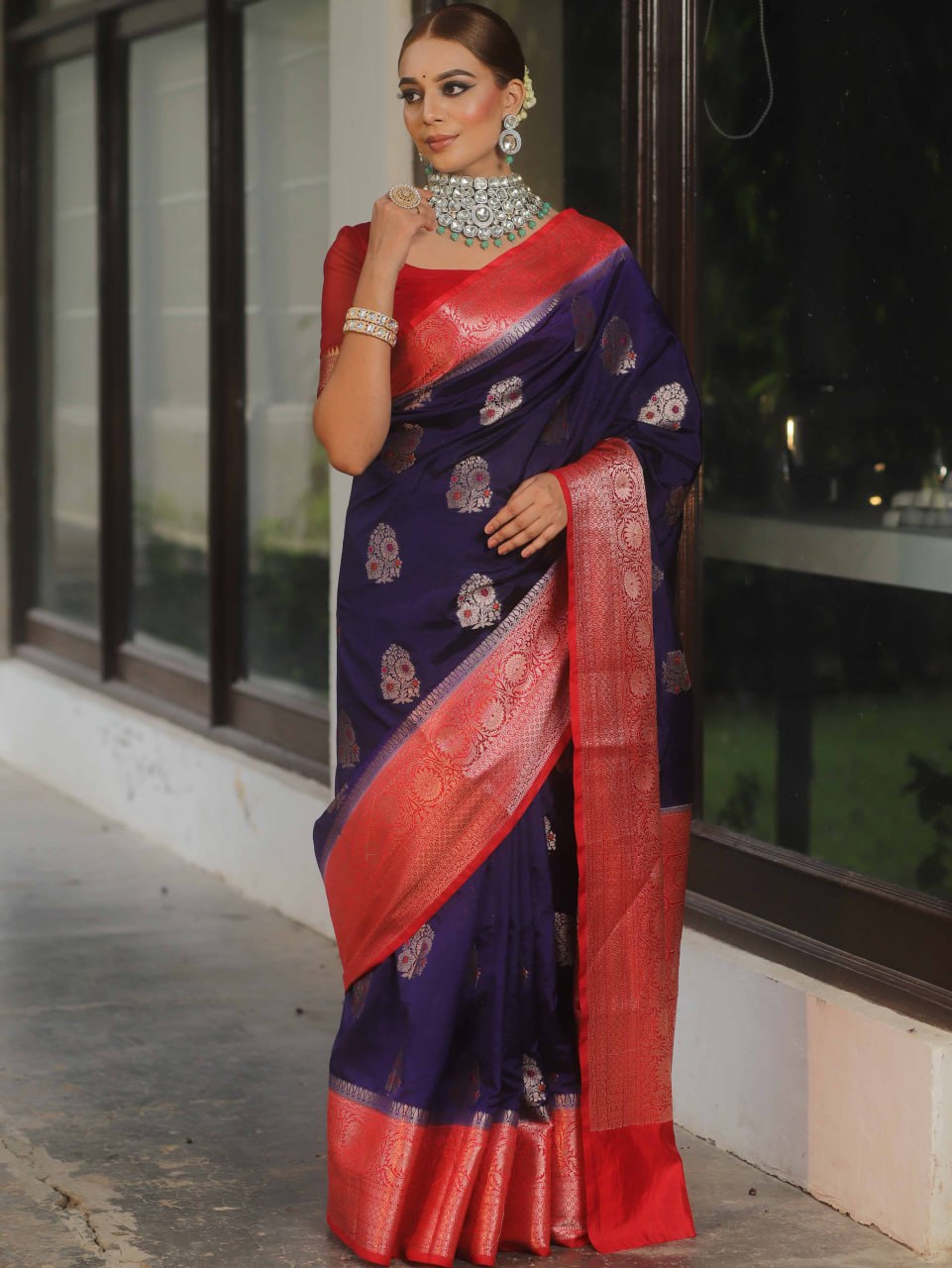 Purple Banarasi Soft Silk Saree