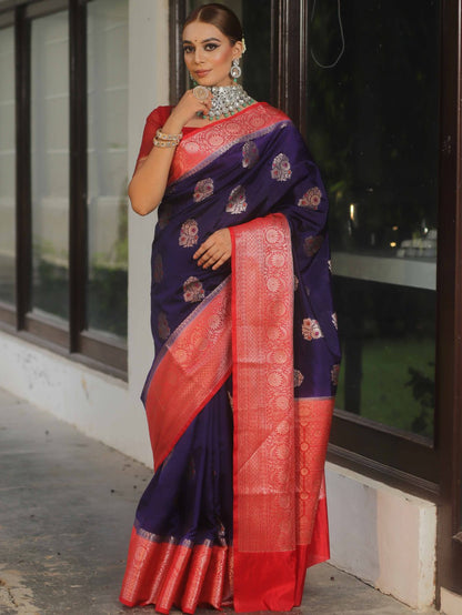 Purple Banarasi Soft Silk Saree