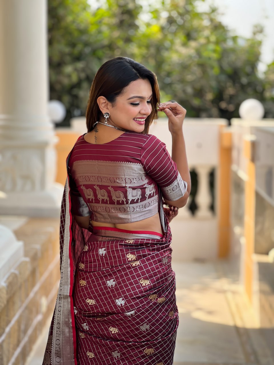 Rich Rani Pink Silk Saree with Silver Zari Animal Motifs
