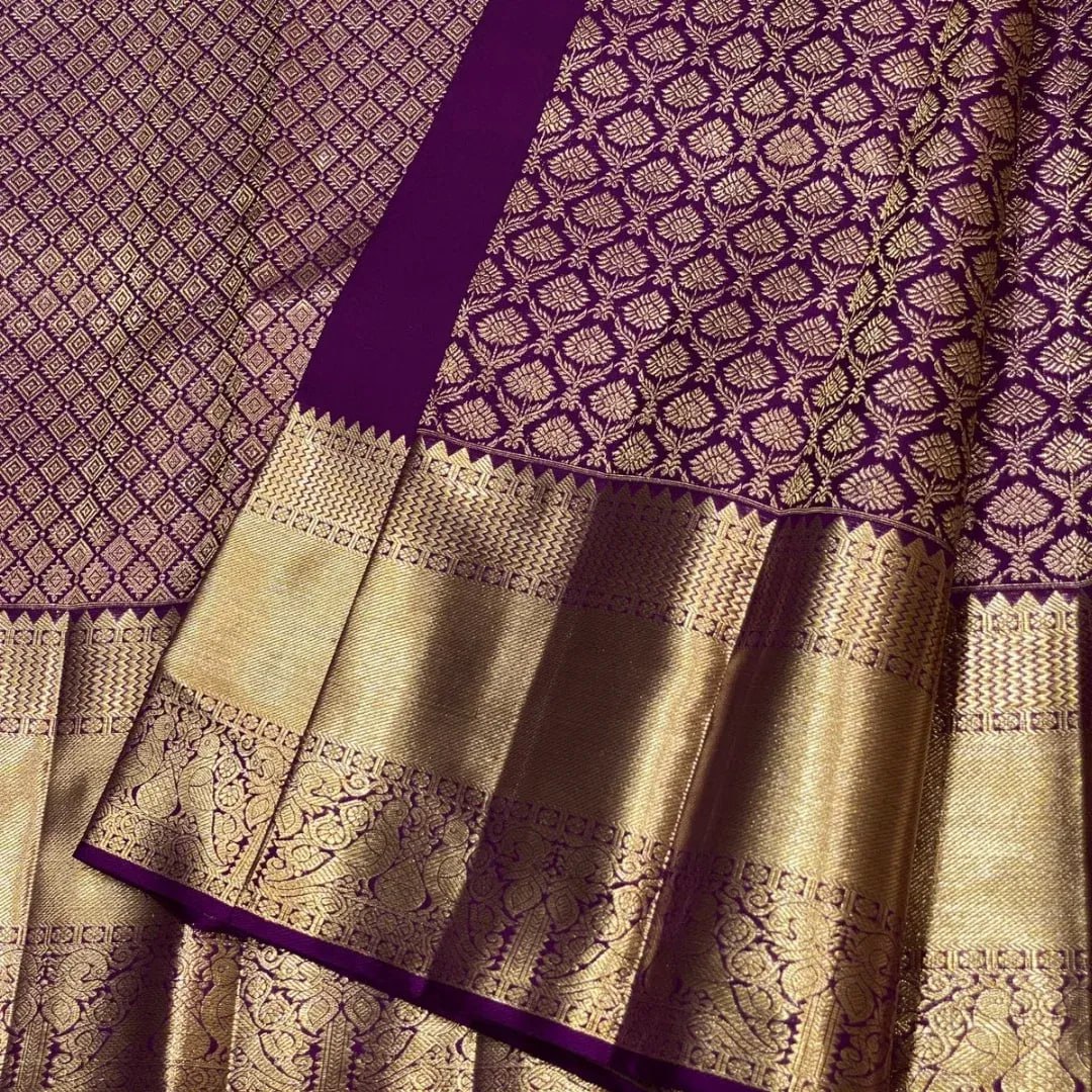 Royal Purple Kanchipuram Silk Saree with Antique Gold Zari Butta