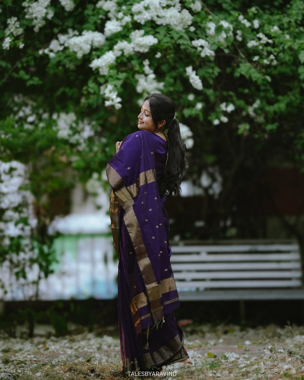 Royal Violet Banarasi Silk Saree with Silver Zari Buttas and Border
