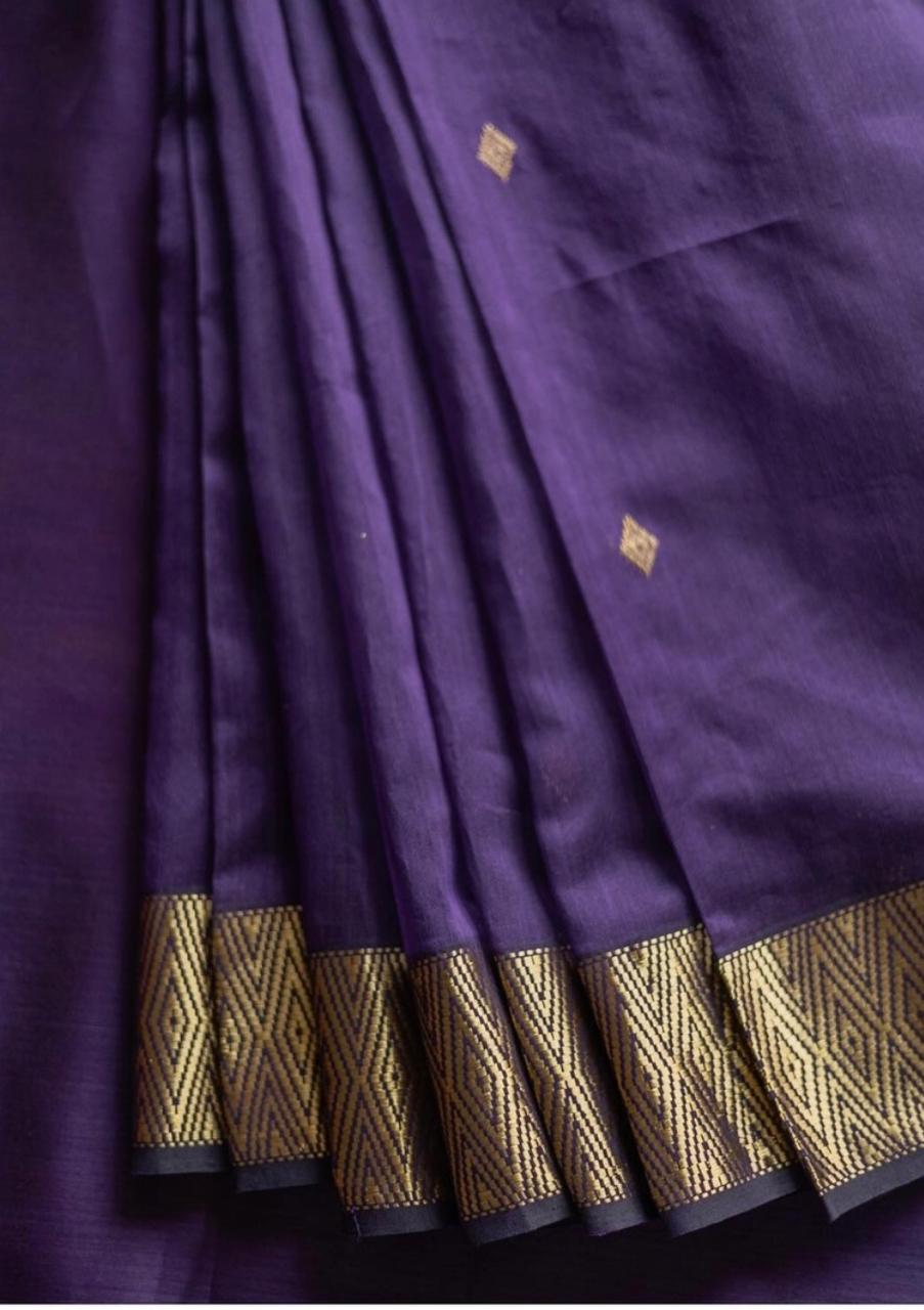 Royal Violet Banarasi Silk Saree with Silver Zari Buttas and Border